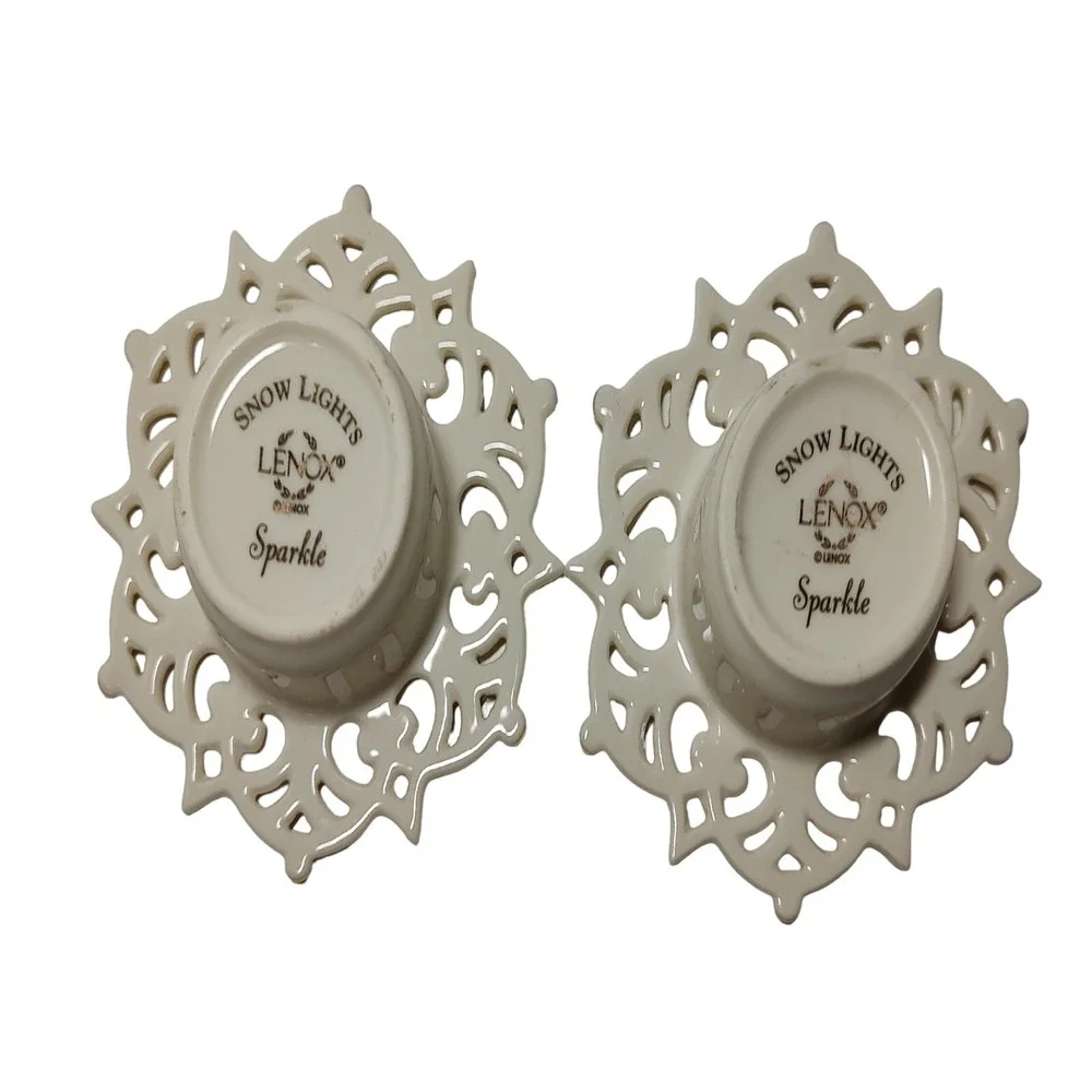 Lenox‎ Snow Light Candle Holders For The Holidays Original Boxes Lot of Two